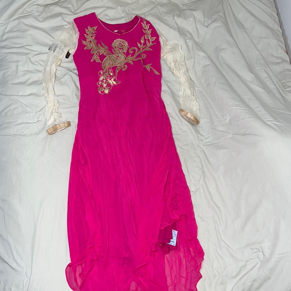 Beautiful hot pink Indian dress with tan sleeves
